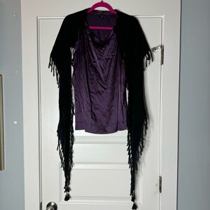 Theory silk tank with wool attached scarf shawl